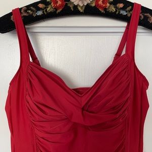 Red rouched swim suit